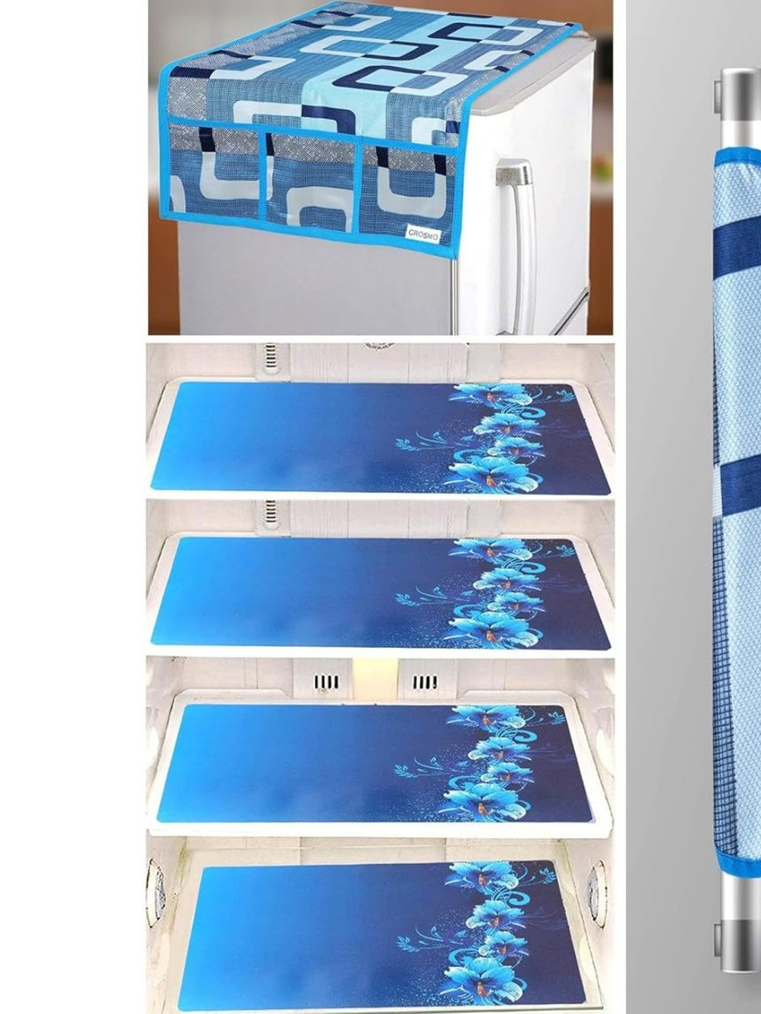 CROSMO 7 Pcs Fridge Top & Handle With Waterproof Fridge Mats Refrigerator Cover Combo