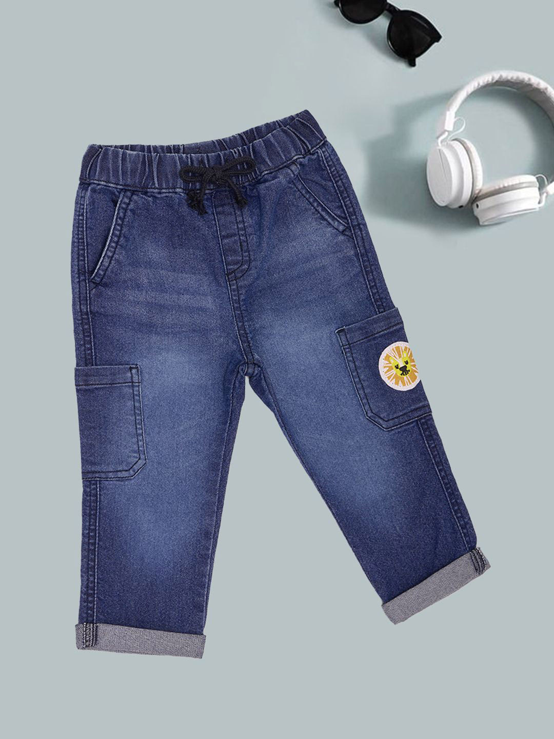 Pantaloons Baby Boys Regular Fit Mid-Rise Heavy Fade Cargo Style Jeans