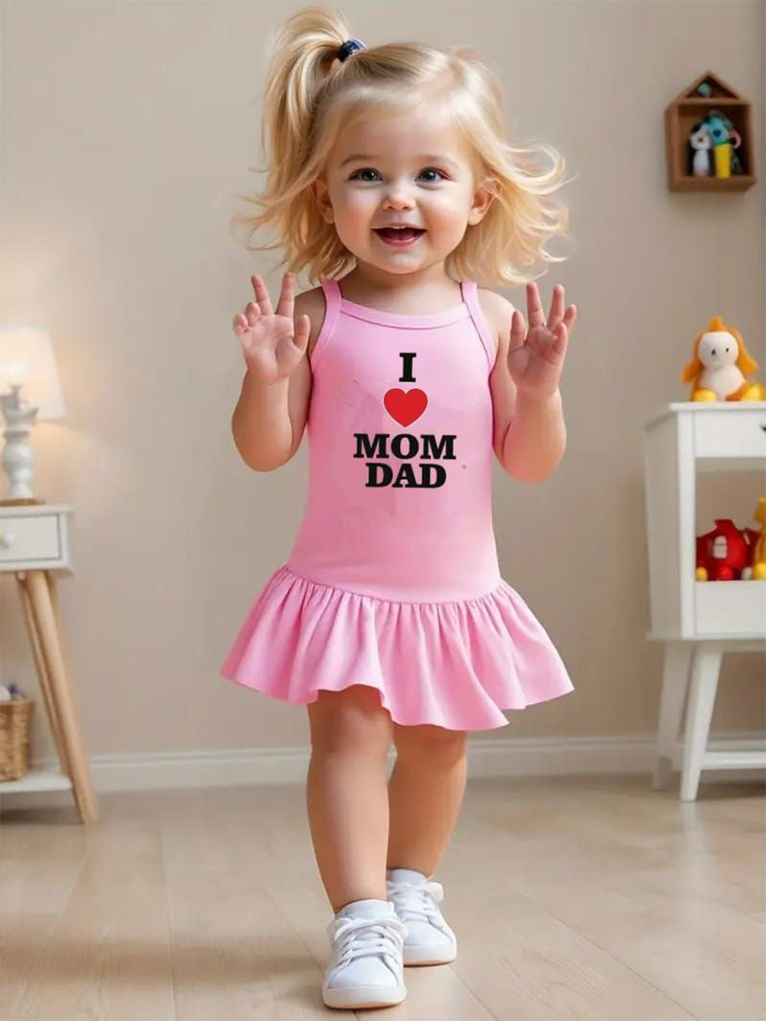 JIM FASHION Girls Printed Drop-Waist Dress