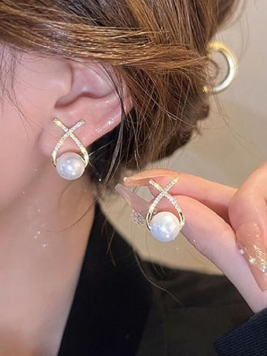 TheVineGirl Women Cross Pearls Stud Earrings