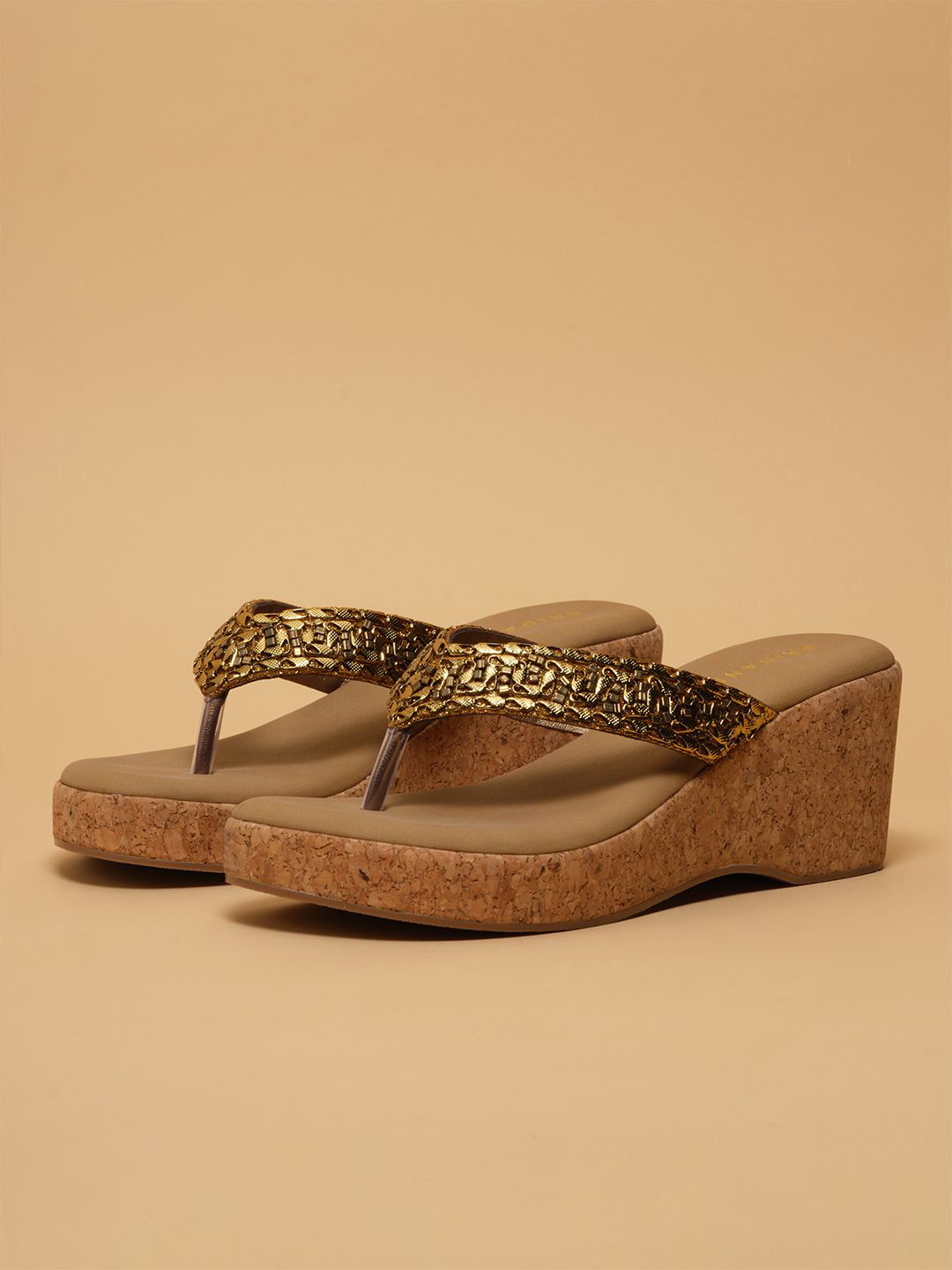 ERIDANI Women Embellished Wedge Heels Sandals With Western - Embellished