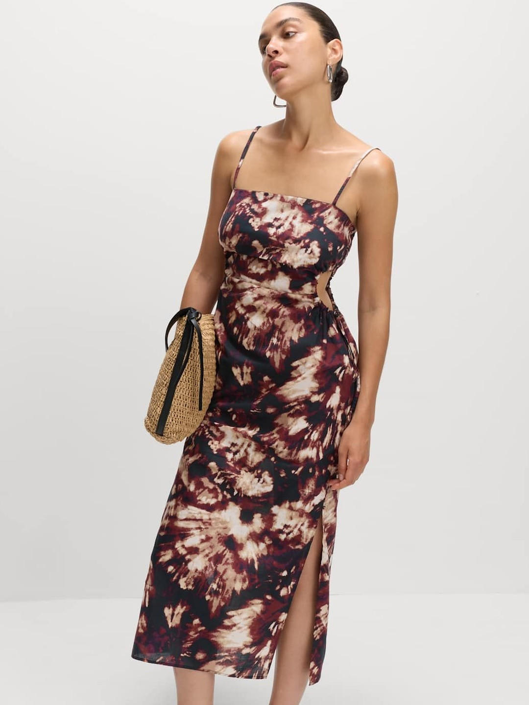 Marks & Spencer Women Tie and Dye Printed Cut-Outs Cotton Sheath Midi Dress