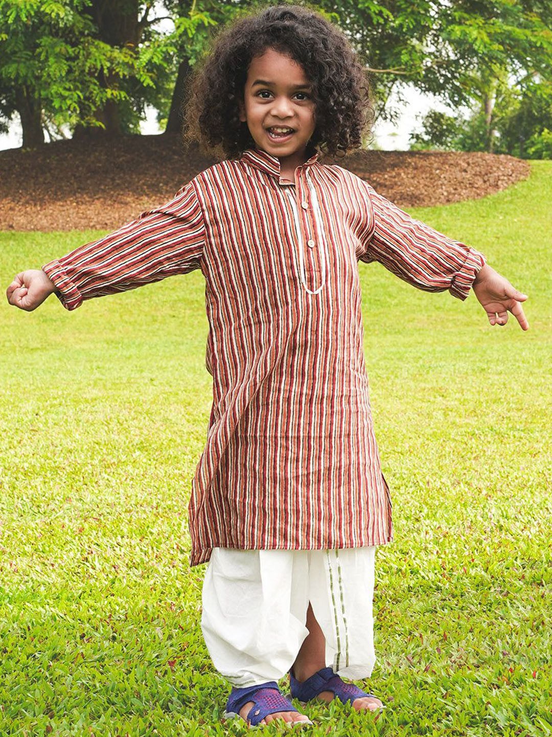 NIMBU Boys Striped Cotton Kurta with Dhoti Pants