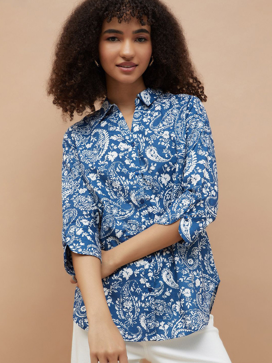 Colour Me by Melange Printed Spread Collar Regular Fit Casual Shirt