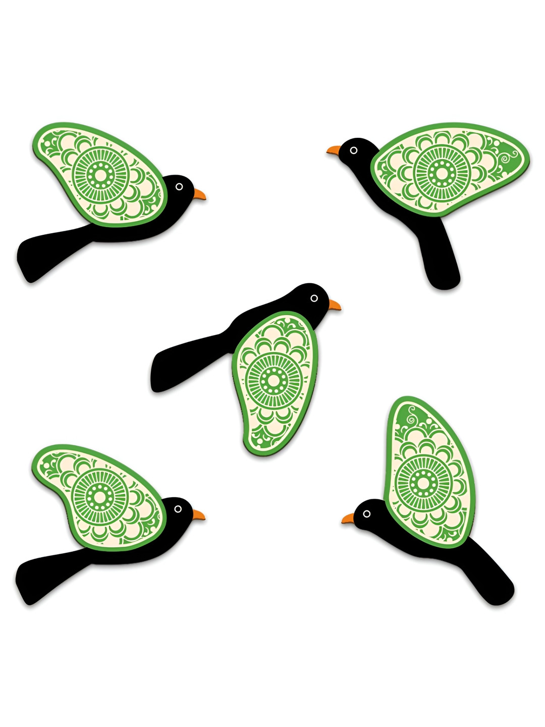 SEHAZ ARTWORKS Green & Black 5 Pieces Flying Birds Printed Wall Hangings