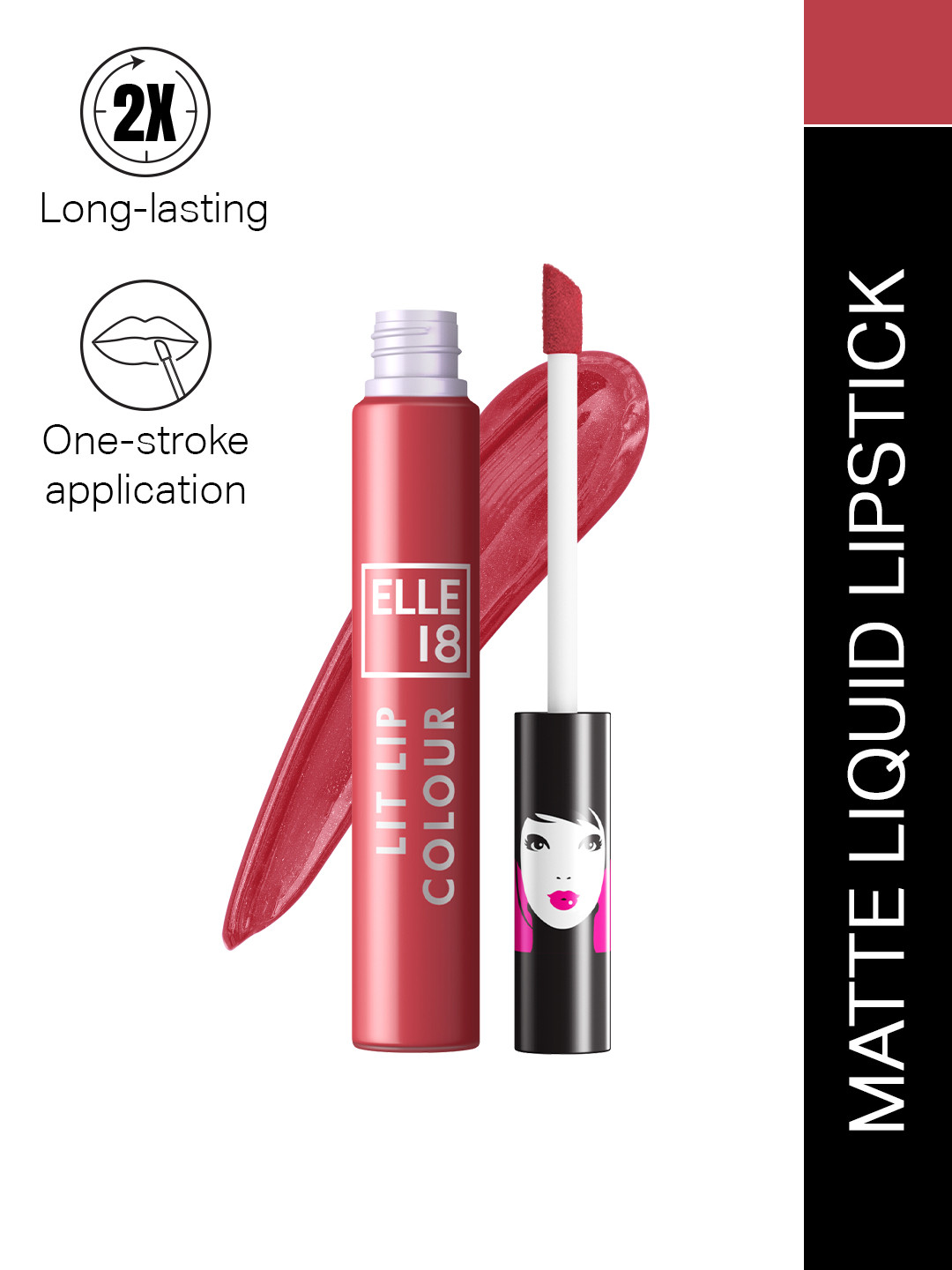 ELLE 18  Lit Lip Matte Finish Long Lasting Smudgeproof Lip Colour 5.6ml - Rose Charm
