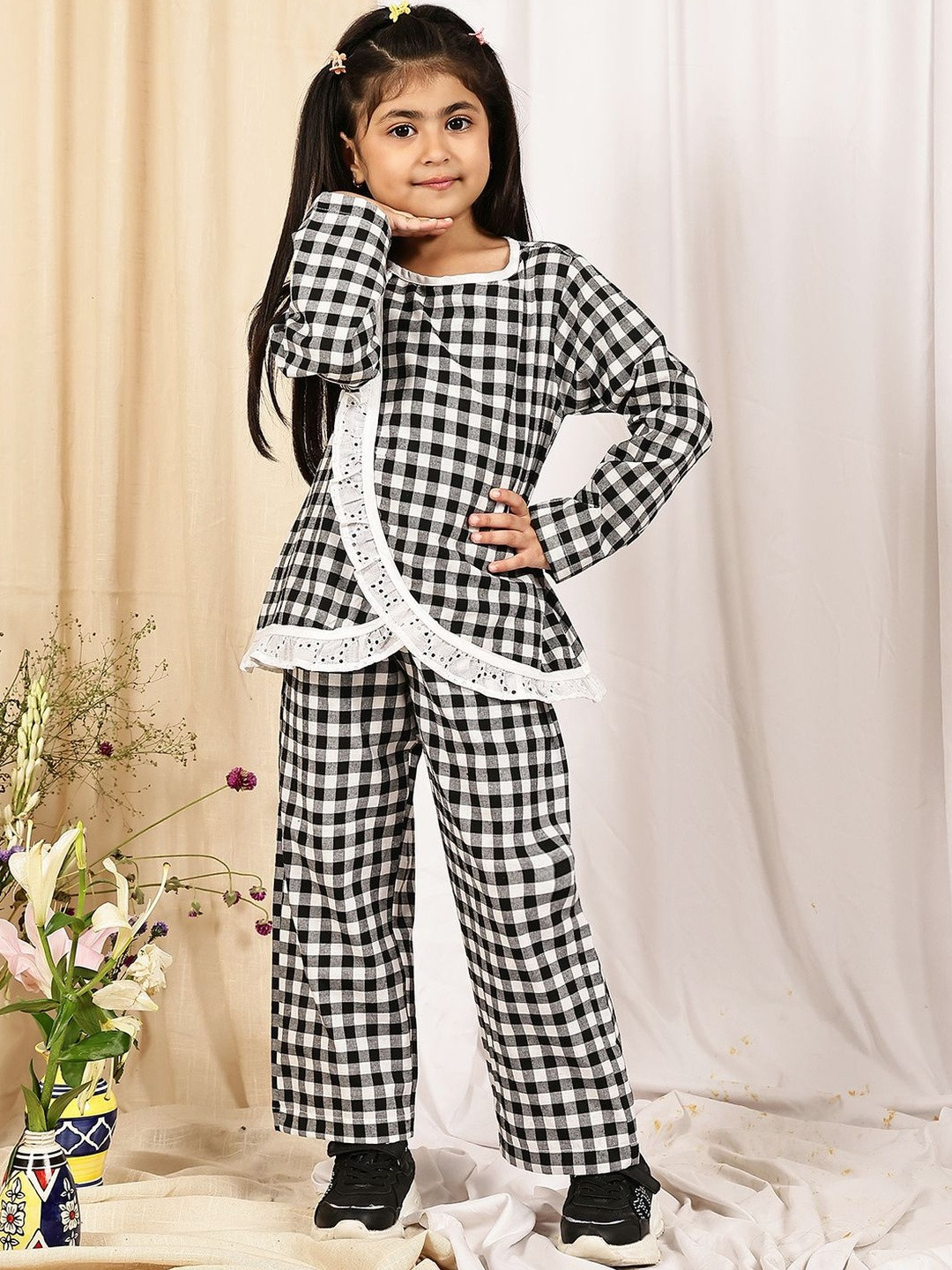 YK Girls Black Gingham Check Co-ord Set