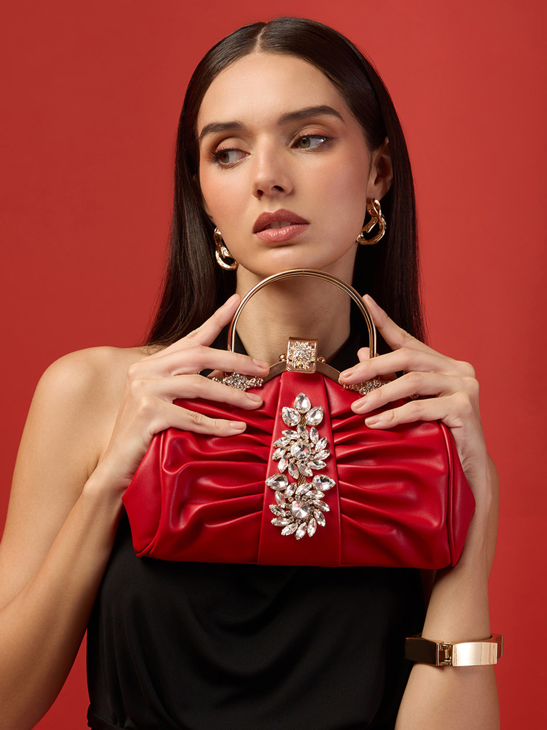 Akiki London Ealing Small Handle Embellished Clutch