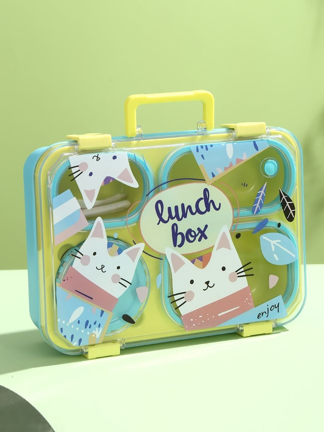 Little Surprise Box LLP Meow Lime Green & Blue Printed Easy to Clean Lunch Box