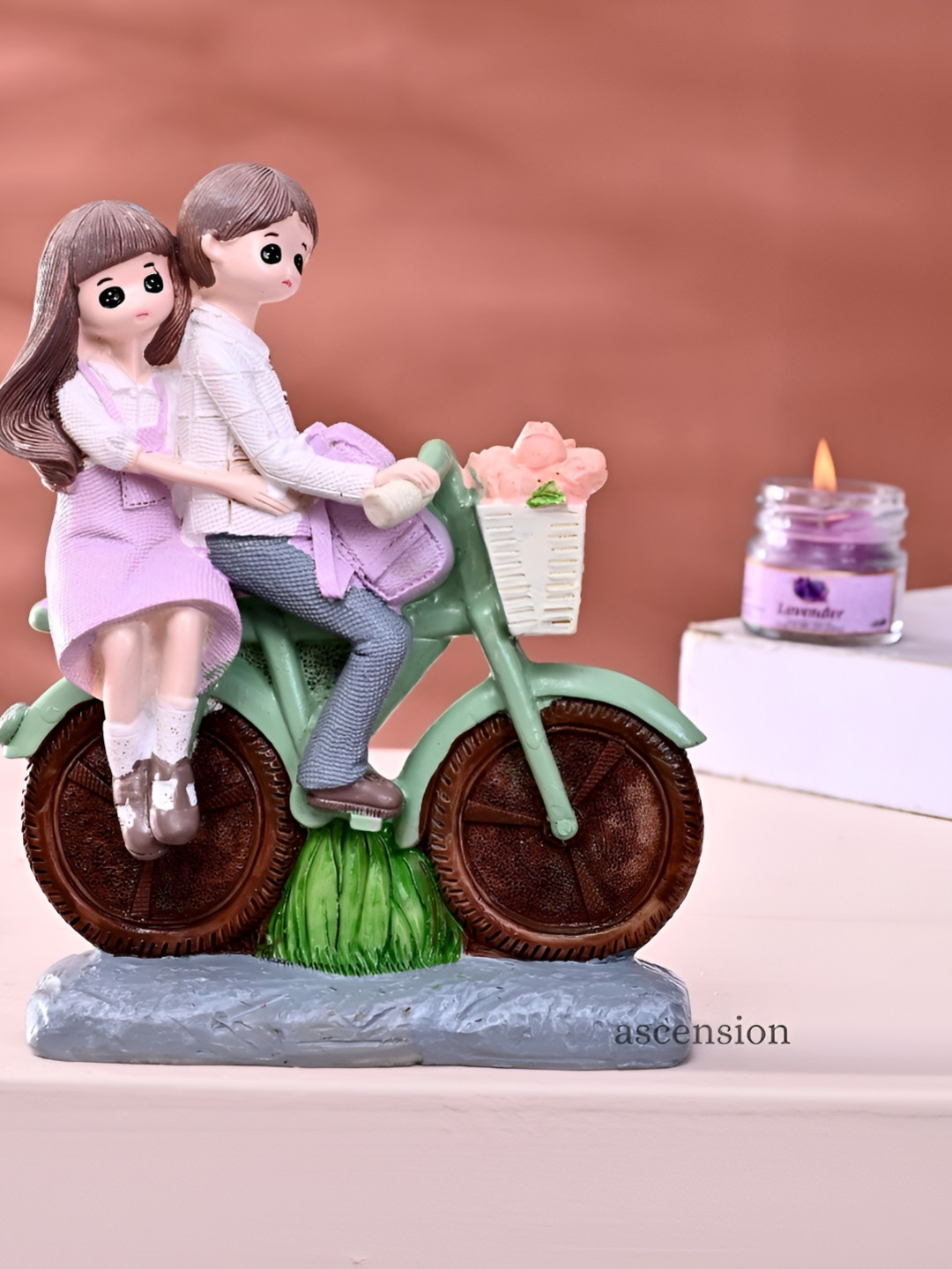 Ascension Purple Romantic Couple on Bicycle Figurine Showpiece