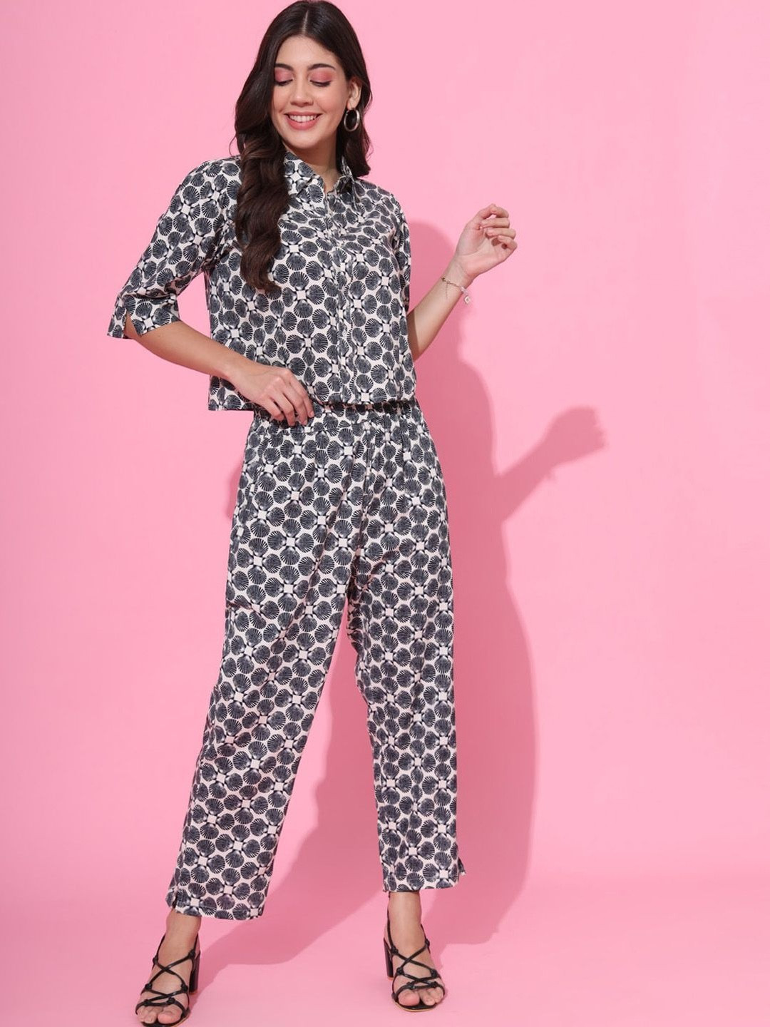 Sangria Cream Casual Ryon Printed Co-Ords