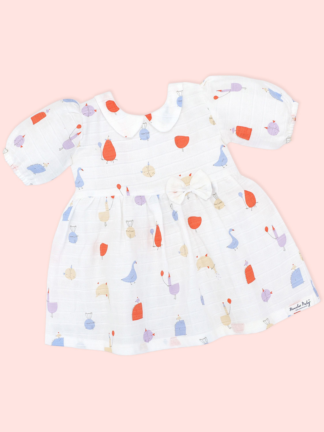 Honcho Baby Girls Abstract printed Puff Sleeve Fit & Flare Above Knee Dress