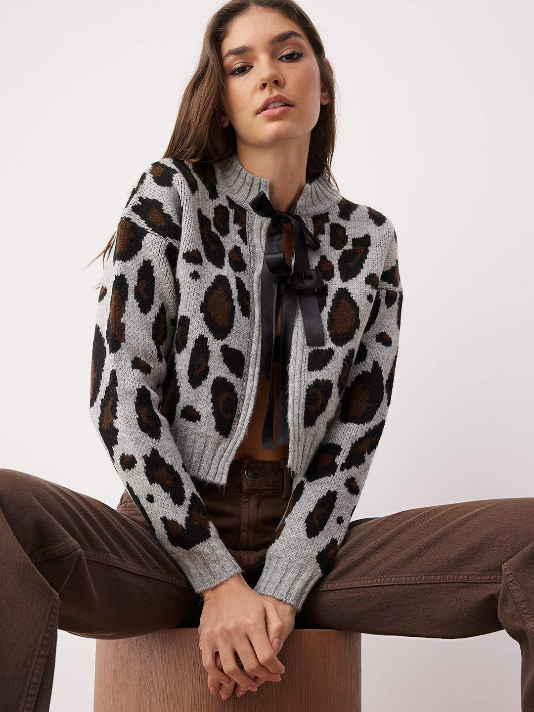 Trendyol Printed Open Front Cardigan