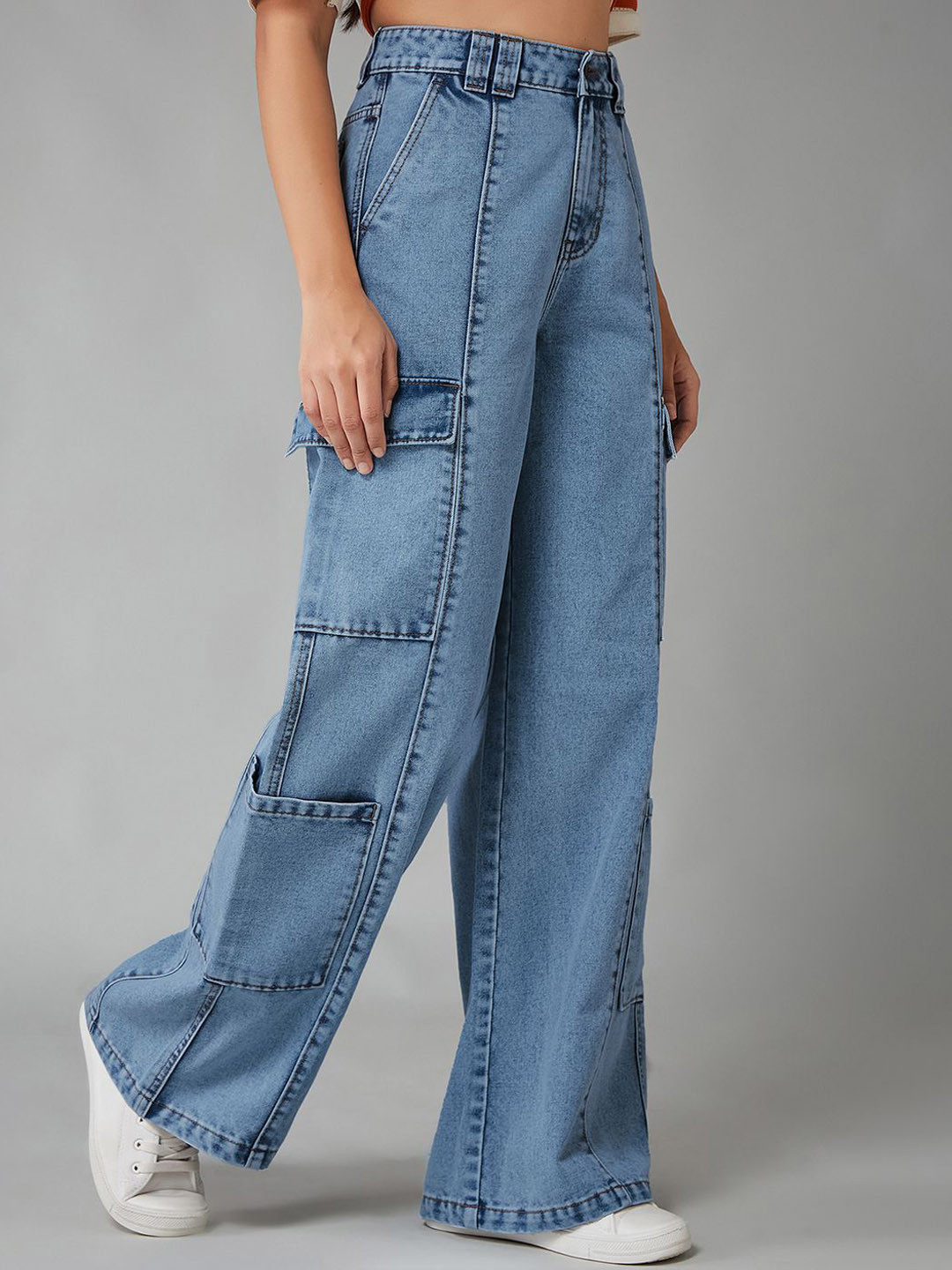 DOLCE CRUDO Women Wide-Leg High Rise Regular Denim Pant