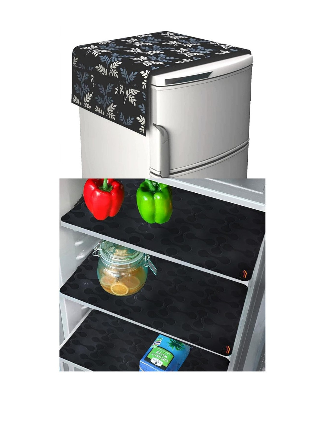 CROSMO Set Of 4 Multicoloured Polyester Fridge Top Cover With 3 Fridge Mats