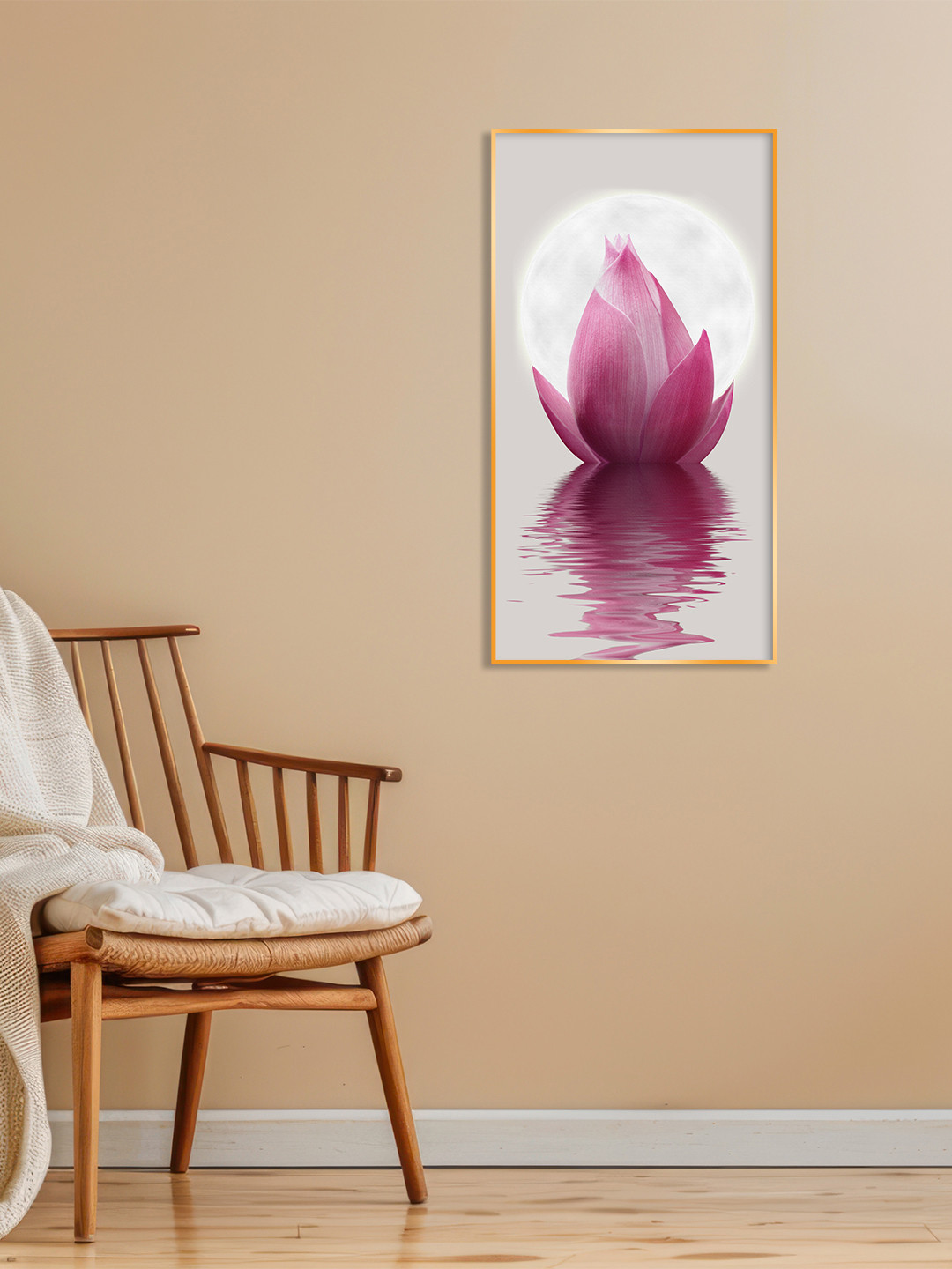 THE NEXT DECOR White & Pink Lunar Lotus Glass Finish Vertical Wall Art