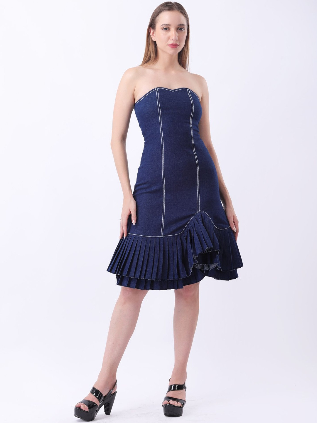 Fashion Gaiia Women Denim Strapless Bandeau Dress