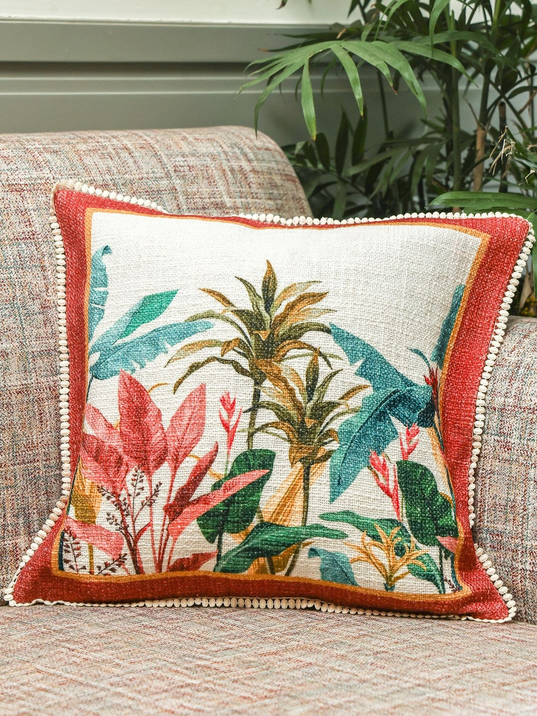 Sangria Palm Stories Cotton Square Cushion Covers