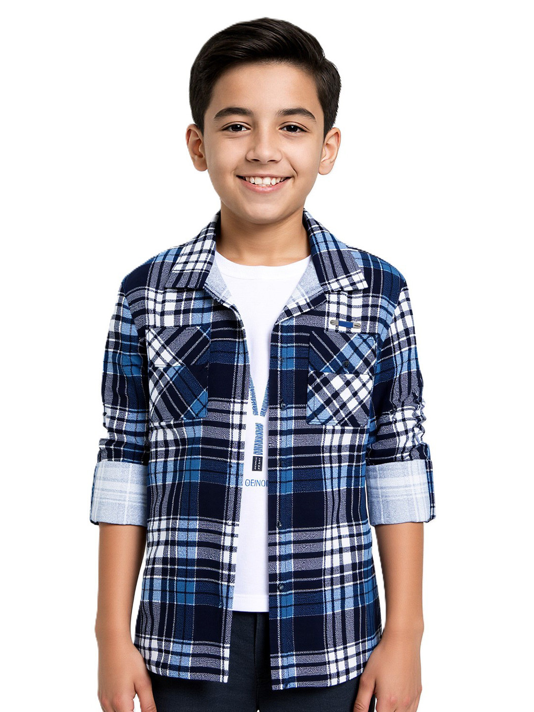 CAVIO Boys Comfort Tartan Checked Casual Shacket Pure Cotton Shirt and T-Shirt
