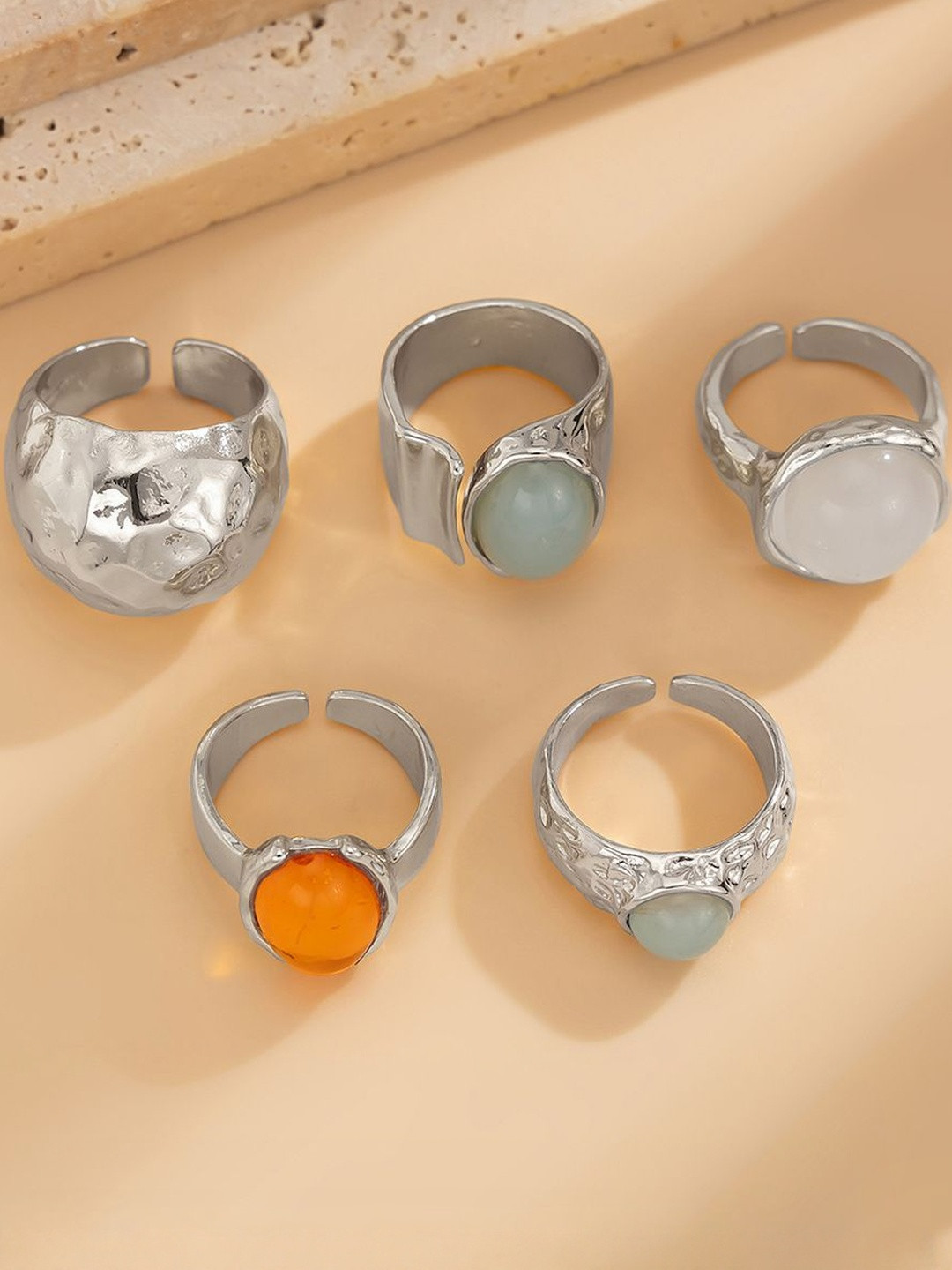 StyleCast x Revolte Women Set Of 5 Silver-Plating Adjustable Finger Ring