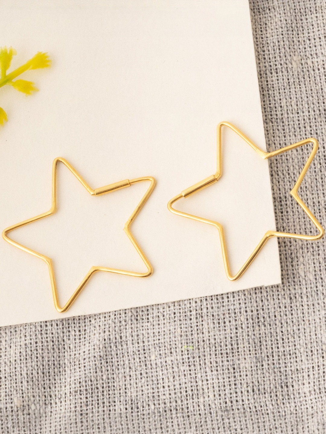 FUSIONARI Gold-Plated 925 Sterling Silver Star Shaped Hoop Earrings