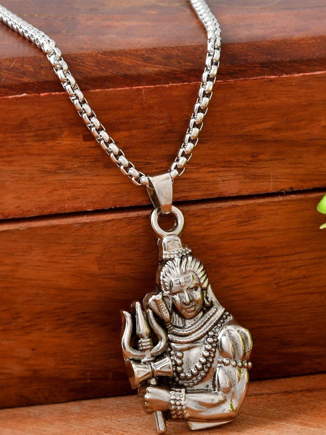 P. R. PRINTS Unisex Mahadev Silver-Plated Pendant With Chain