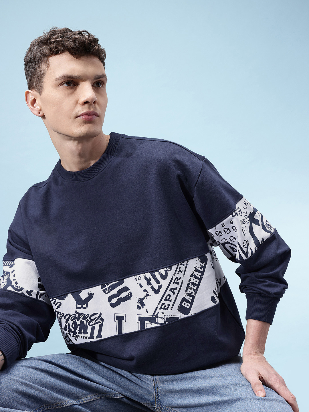 glitchez Printed French Terry Panelled Relaxed Fit Sweatshirt