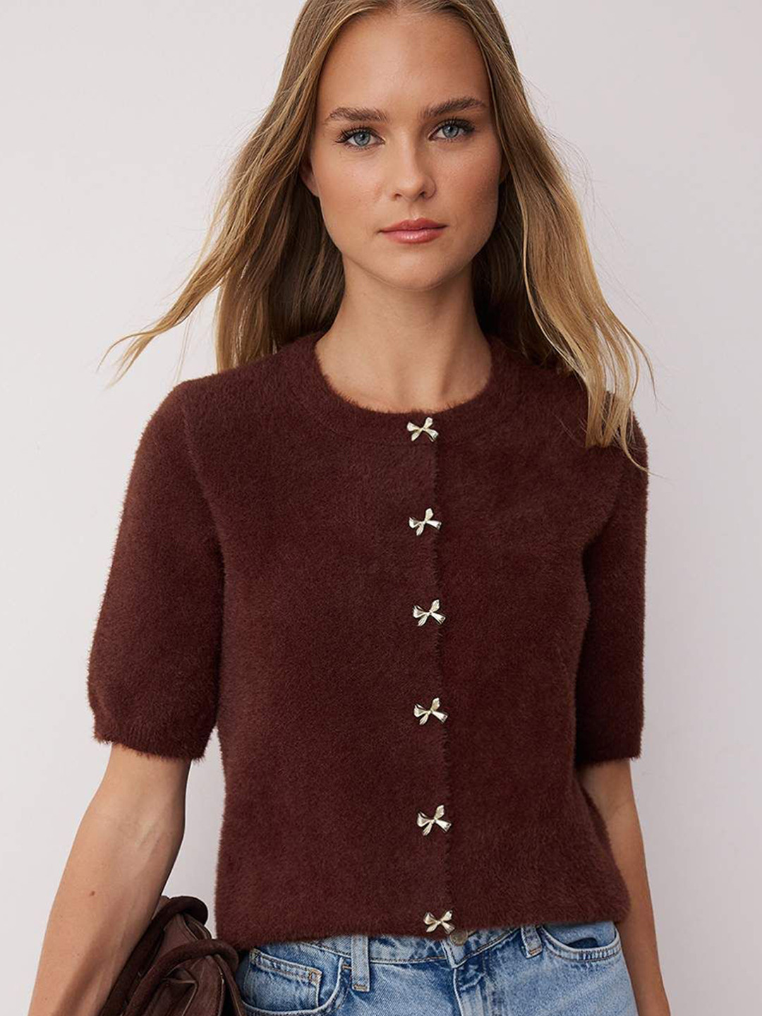 Trendyol Women Round Neck Short Sleeves Cardigan