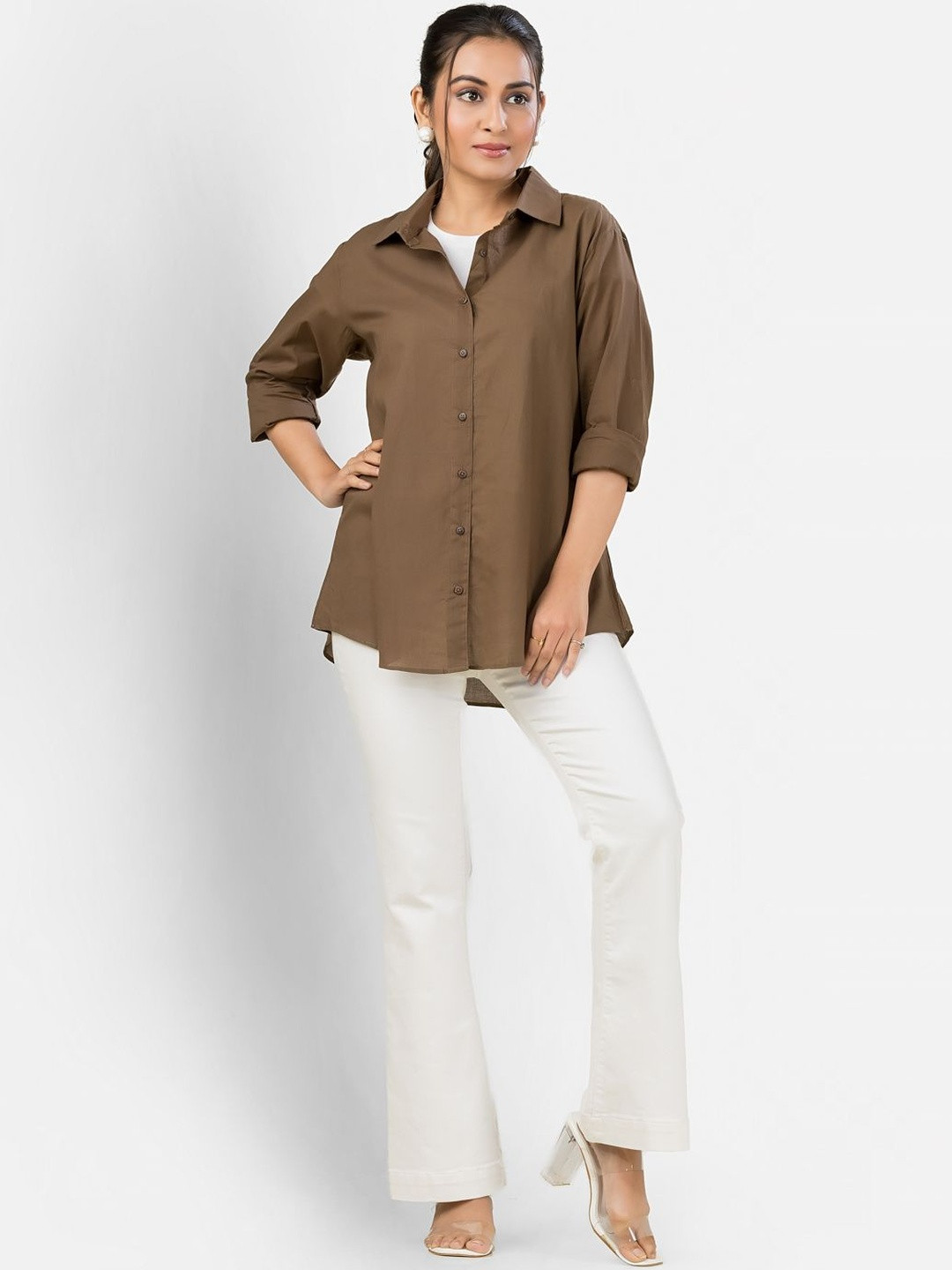 Crazy Needle Women Full Sleeves Shirt Style Cotton Top