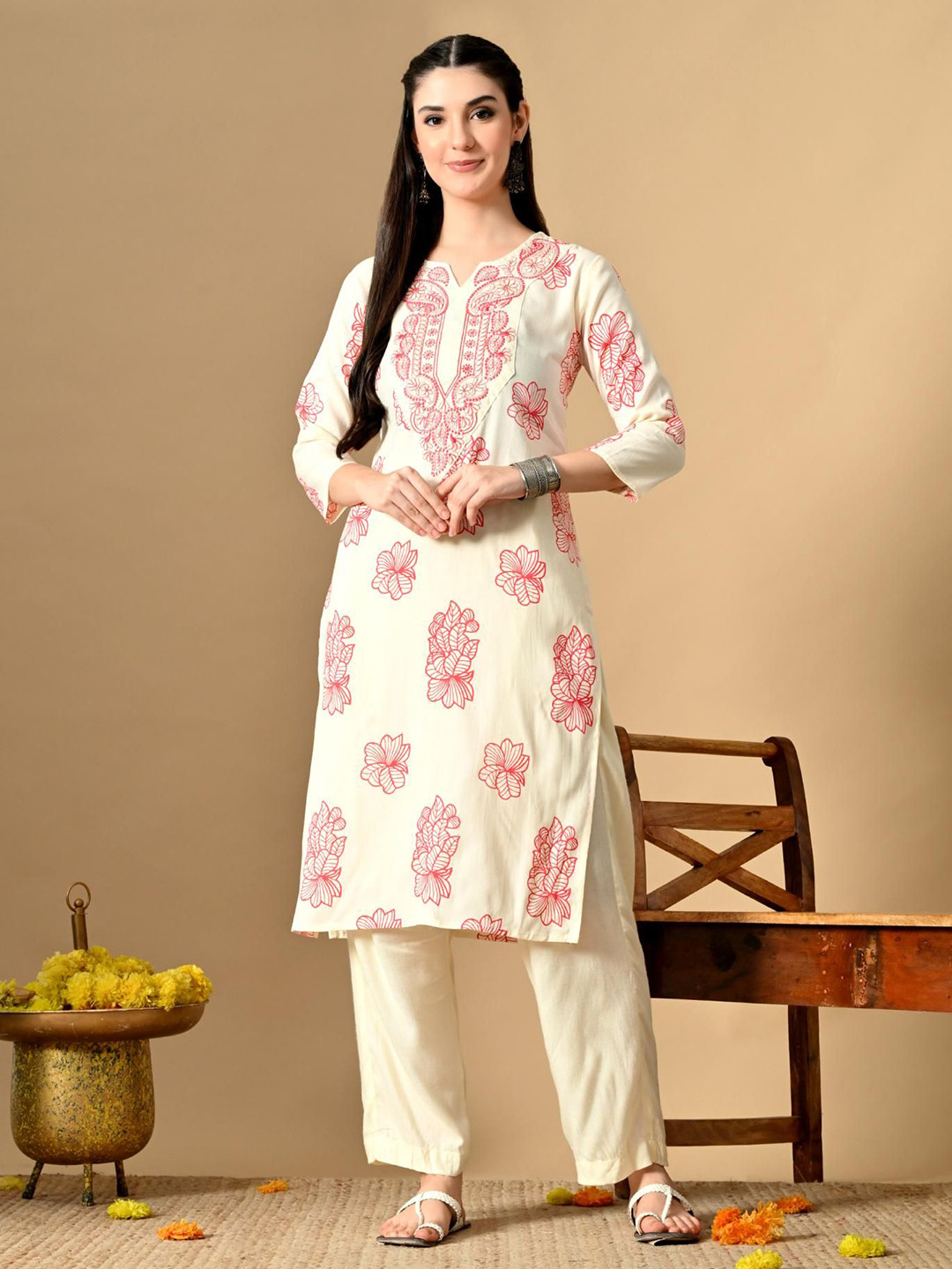 Koito Floral Embroidered Thread Work Cotton Kurta