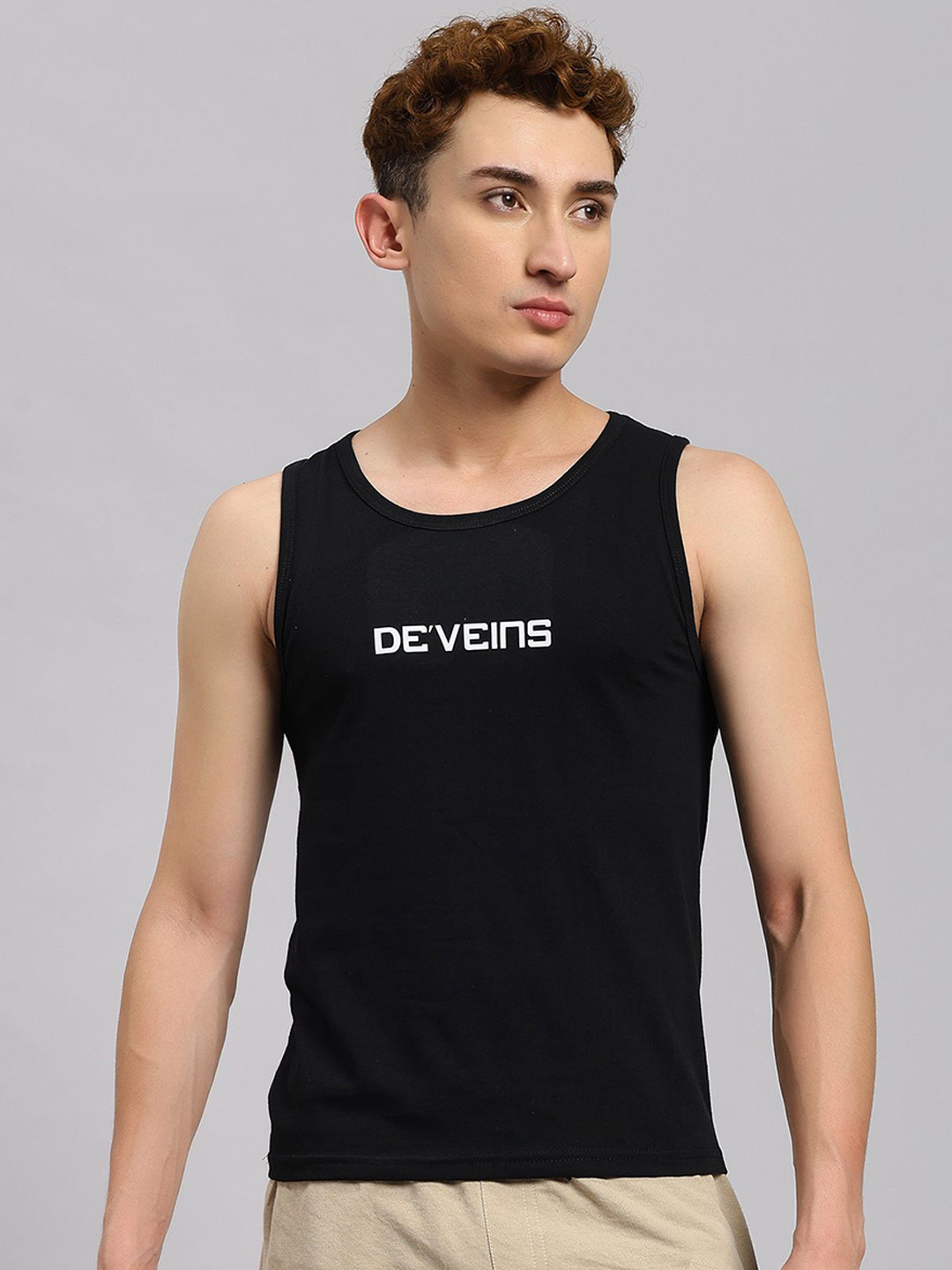 DEVEINS Men Printed Round Neck Smart Wash Pure Cotton Gym Vest