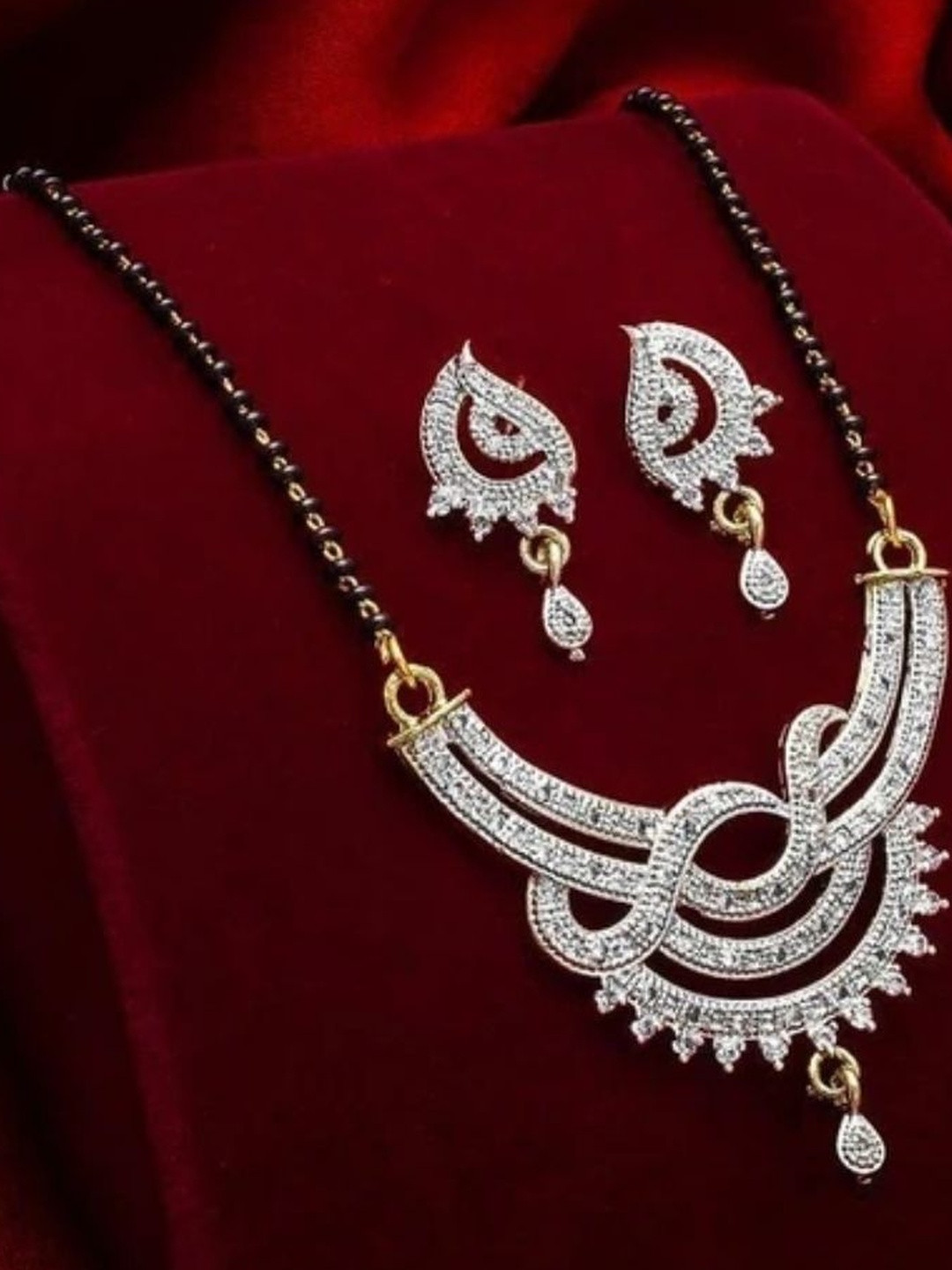 Cristal Craft Artificial Stones and Beads Mangalsutra with Earrings