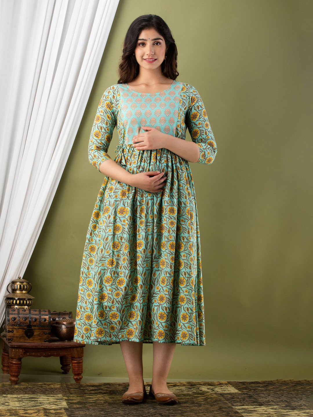 Ashvy Floral Printed Pure Cotton Maternity A-Line Ethnic Dresses
