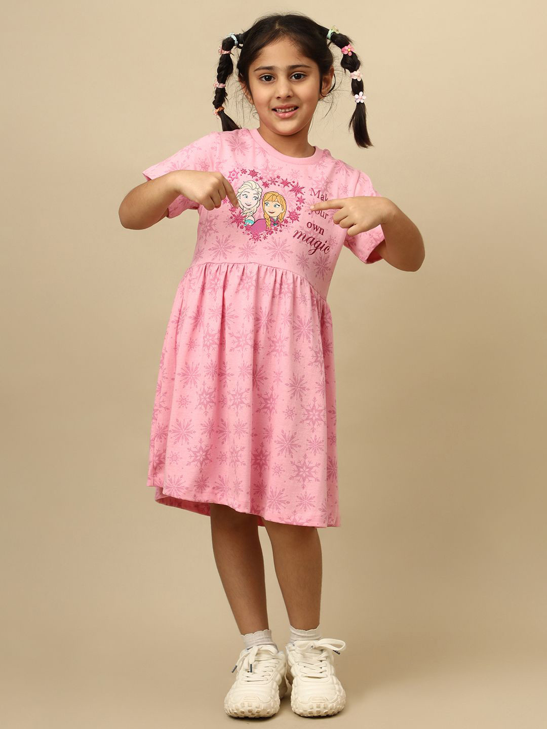 Kids Ville Girls Frozen Graphic Printed Pure Cotton Dress