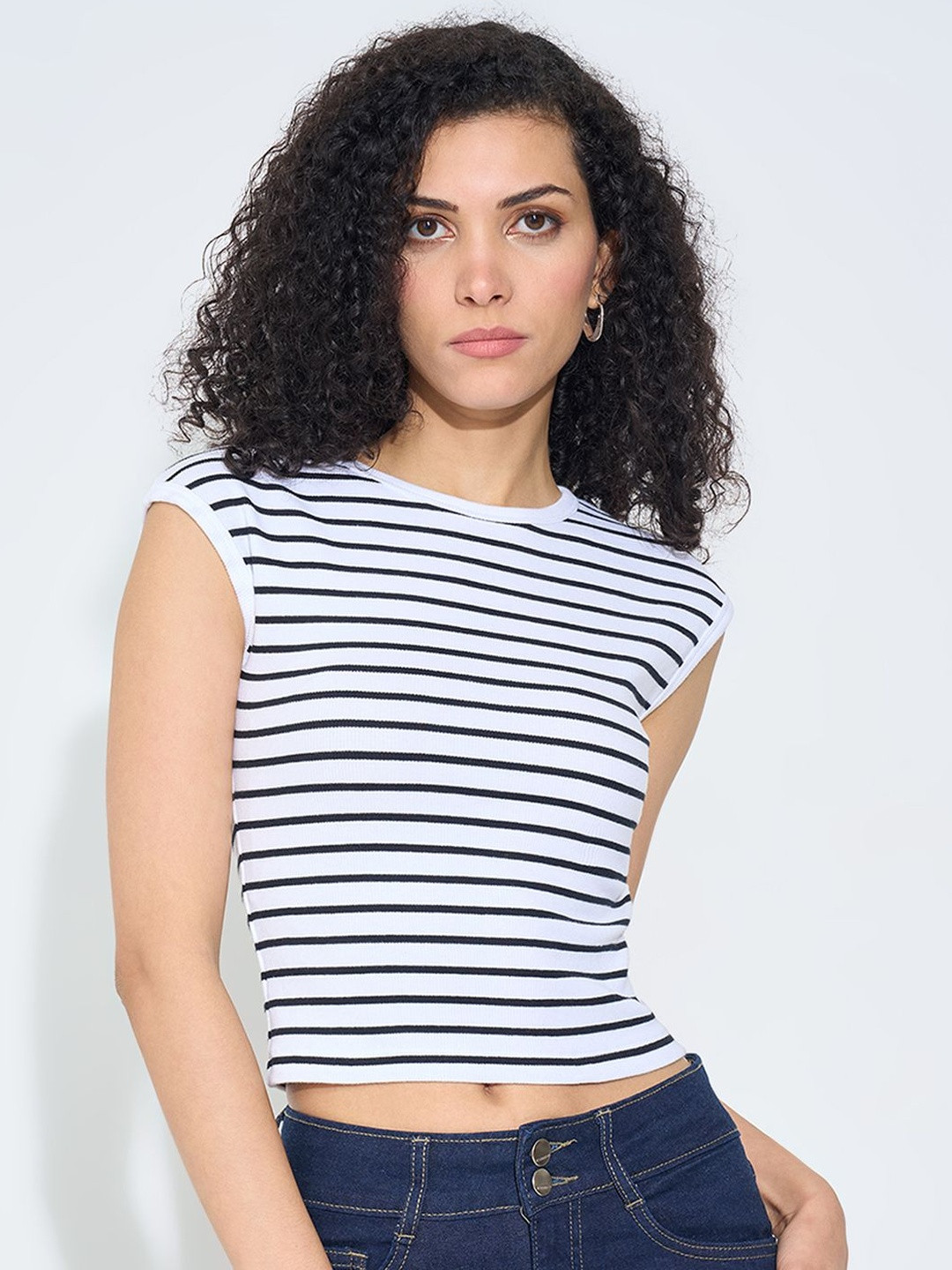 SF JEANS by Pantaloons Women Striped Crop Top