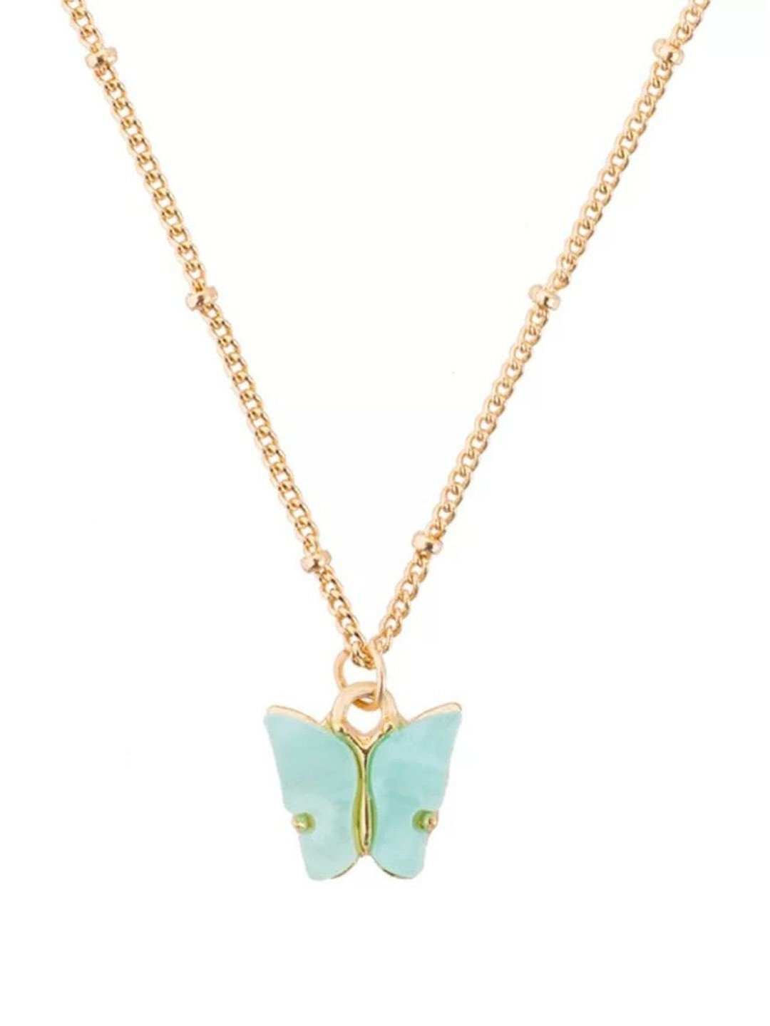 DressBerry Women Gold-Plated Blue Butterfly Pendant Necklace