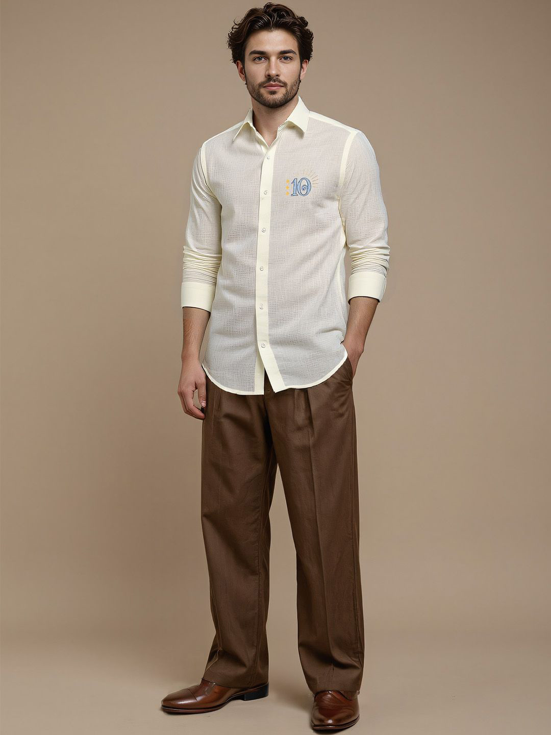 Shop Football Argentina Linen Blend Spread Collar Regular Fit Shirt