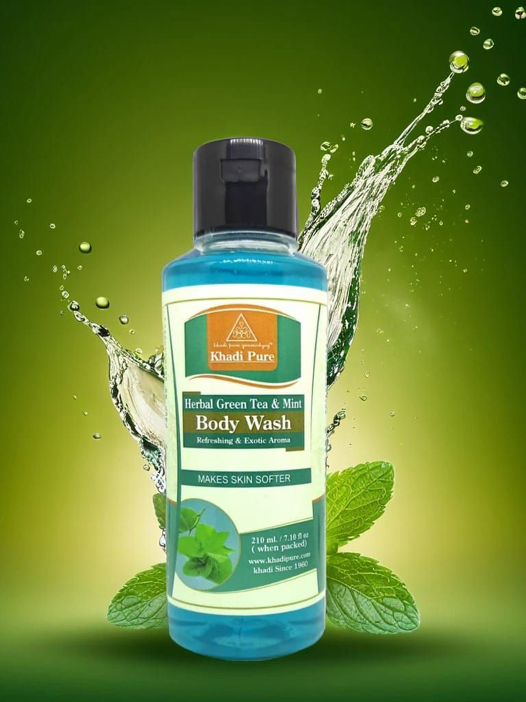 Khadi Pure Herbal Green Tea & Mint Body Wash - 210 ml
