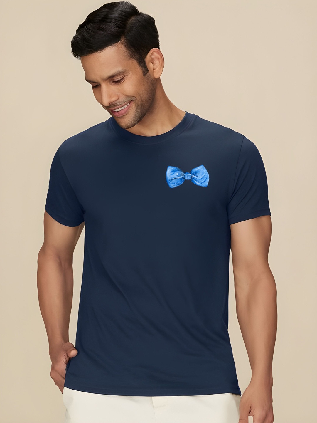 SZN Men Round Neck Bow Print Short Sleeves T-shirt