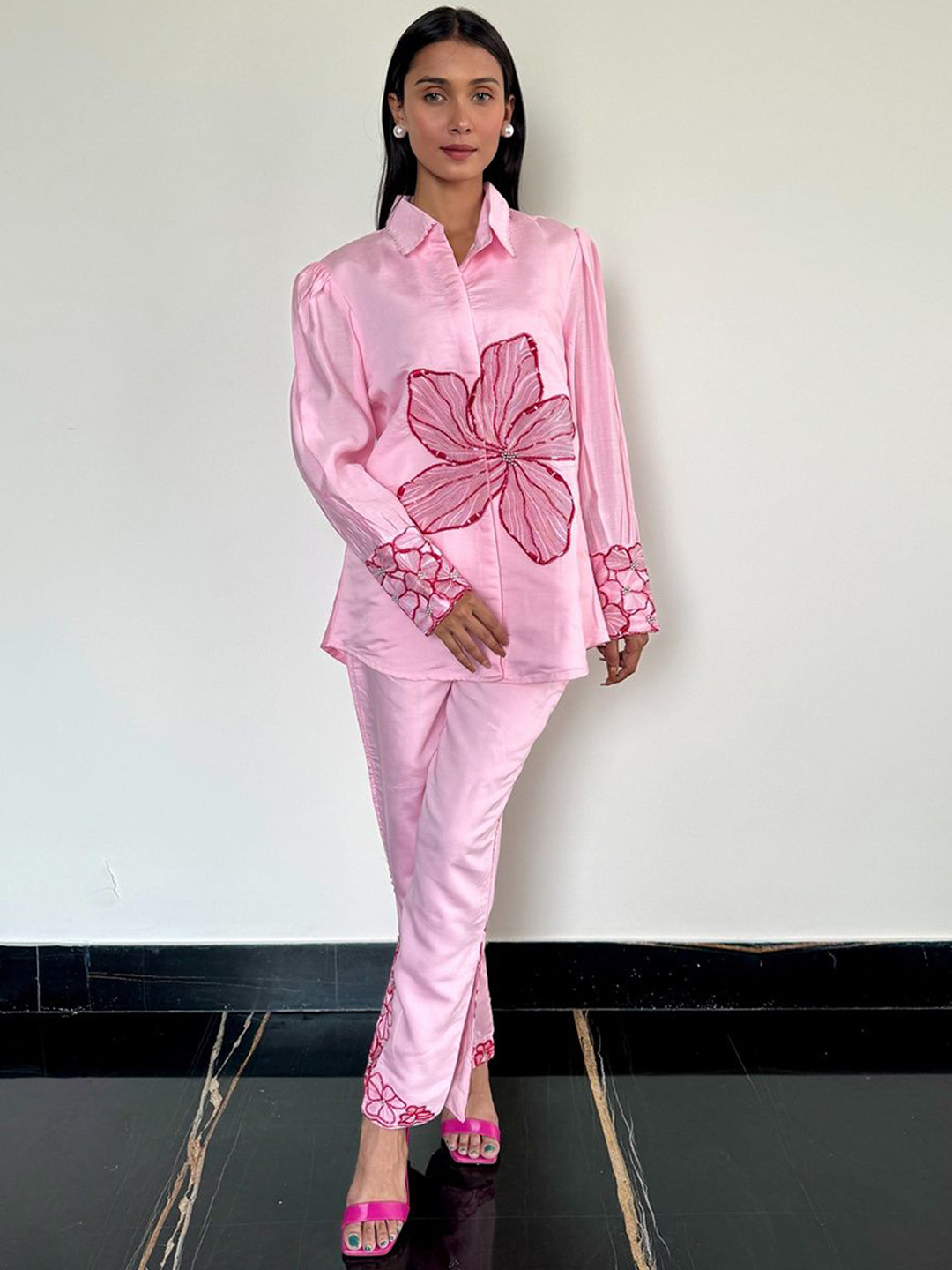 Blooming Tales Embroidered Pure Cotton Shirt With Trousers