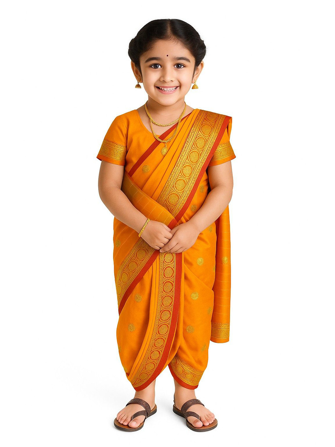 BAESD Girls Ethnic Motifs Zari Woven Design Dhoti Saree With Stitched Blouse
