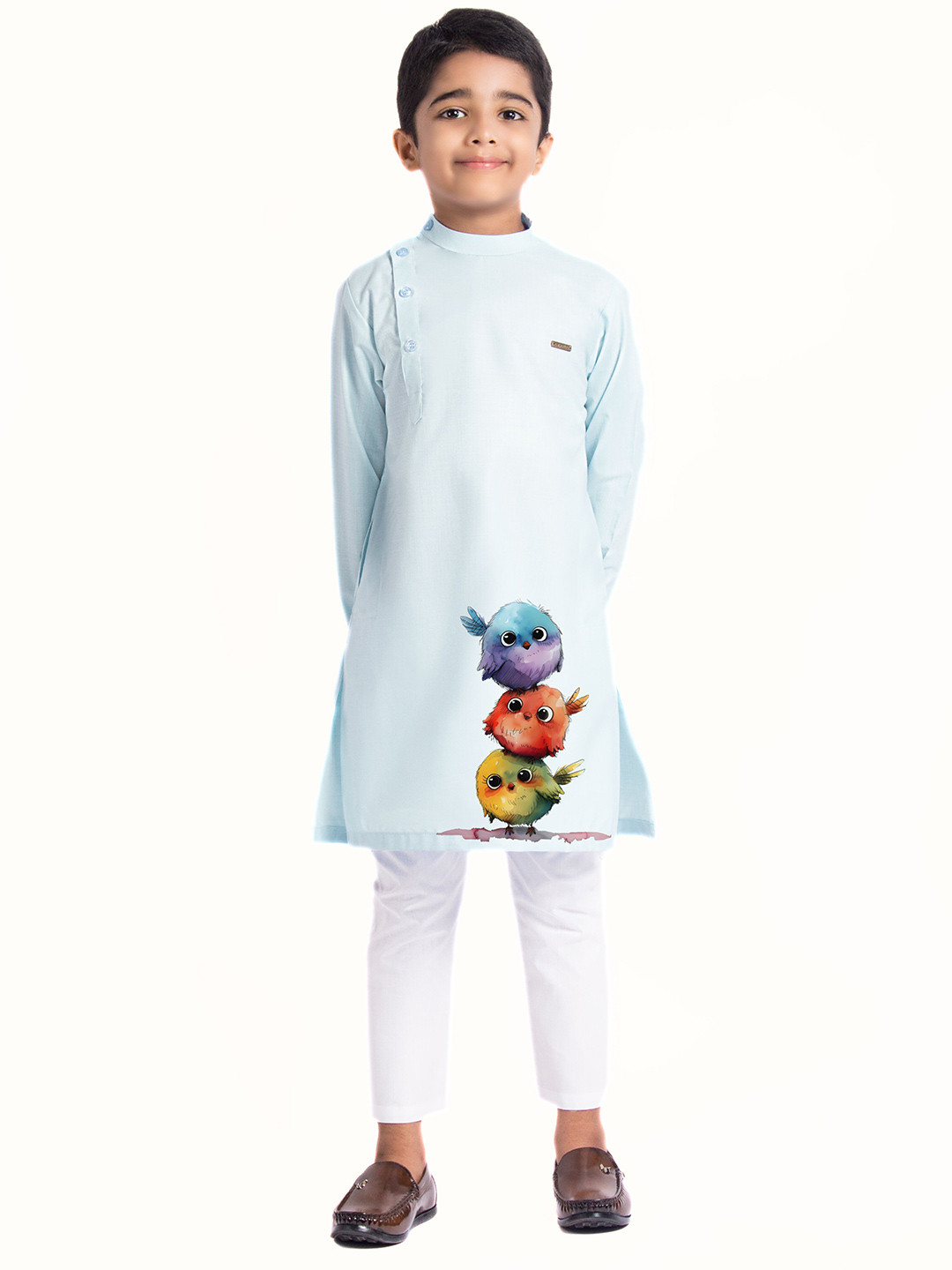 DEVOILER Boy's Ethnic Motifs Printed Mandarin Collar Straight Kurta