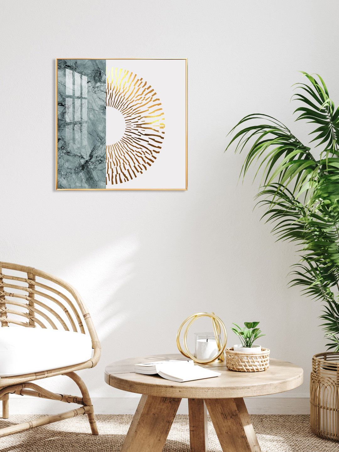 THE NEXT DECOR Blue & White Glided Glass Finish Square Wall Art