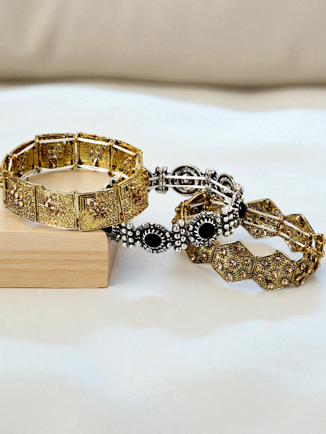 Kord Store Women Set of 3 Textured Elasticated Bracelet