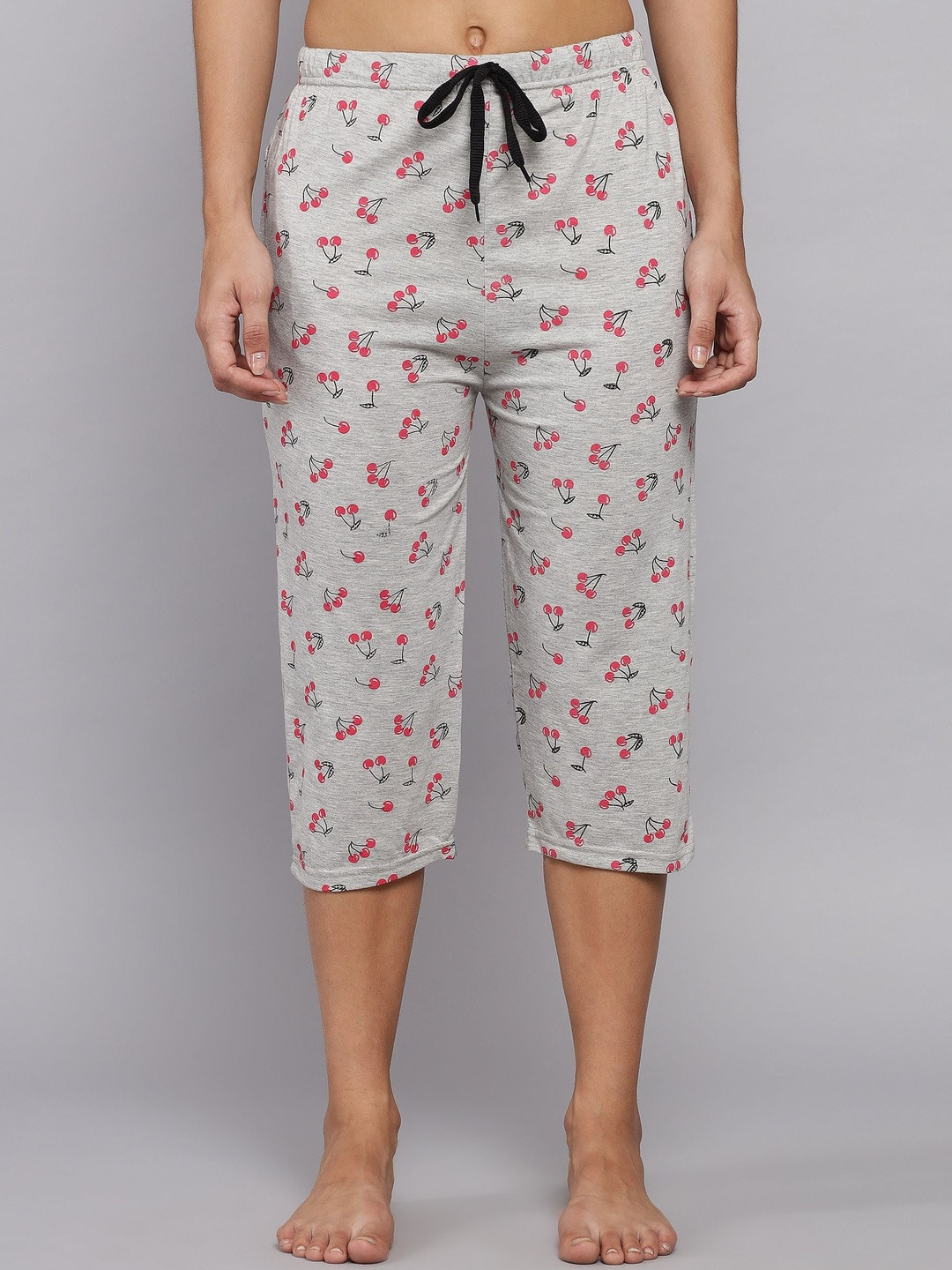 FIT N FAME Women Grey Black & Navy Blue Set Of 3 Printed Cotton Capri