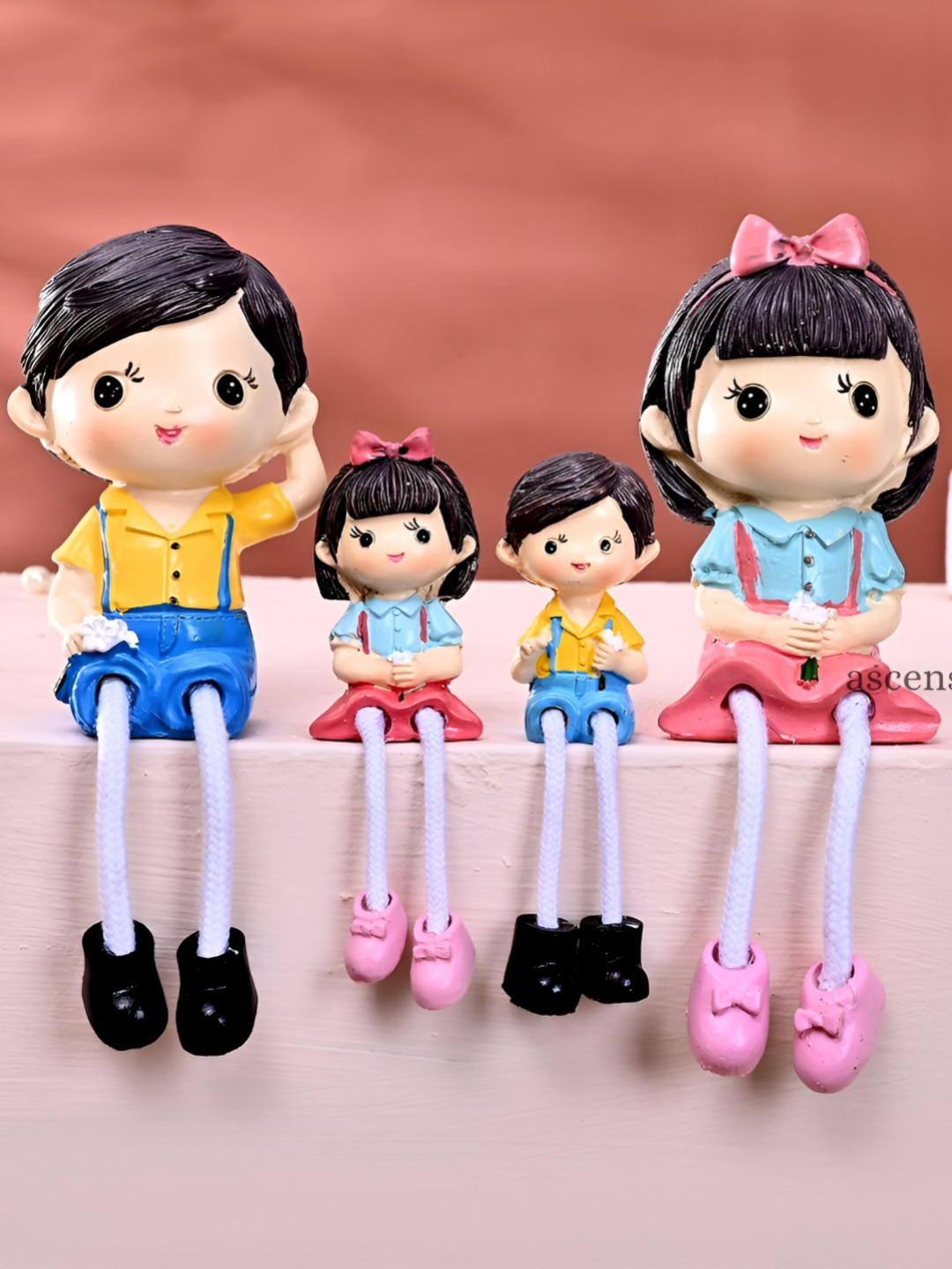 Ascension Set of 4 Blue Family Figurine Sitting Doll Showpiecs