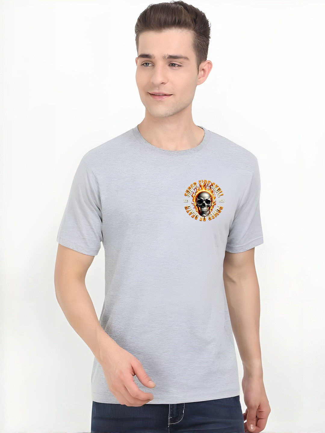 SZN Men Grey Polyester T-shirt