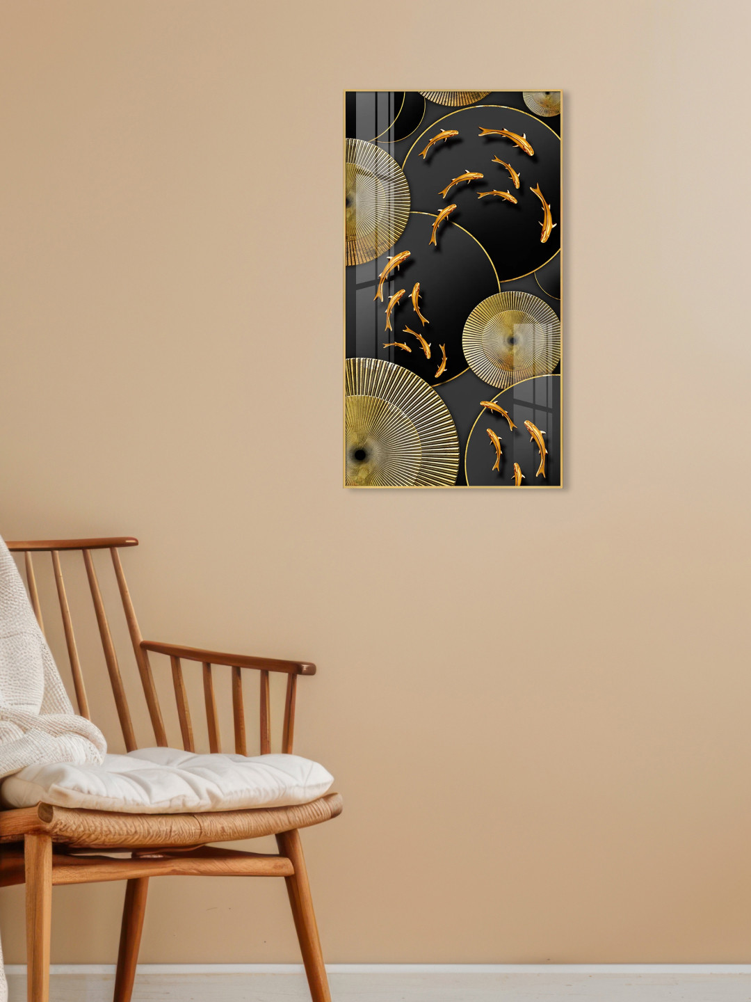 THE NEXT DECOR Goldfish Elegance Glass Finish Vertical Wall Art