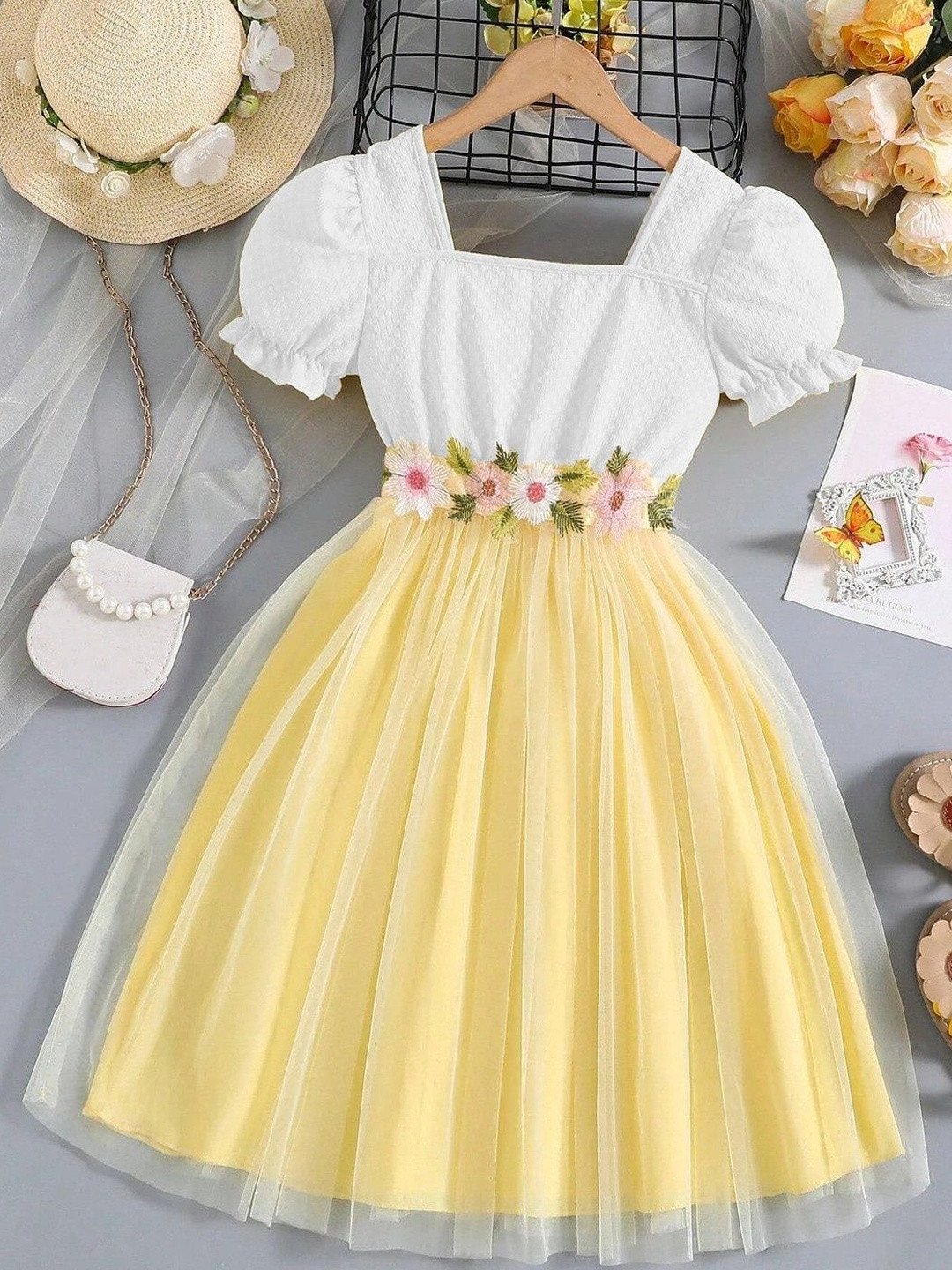 HOPZONIC Kids-Girls Yellow Other A-Line Dresses