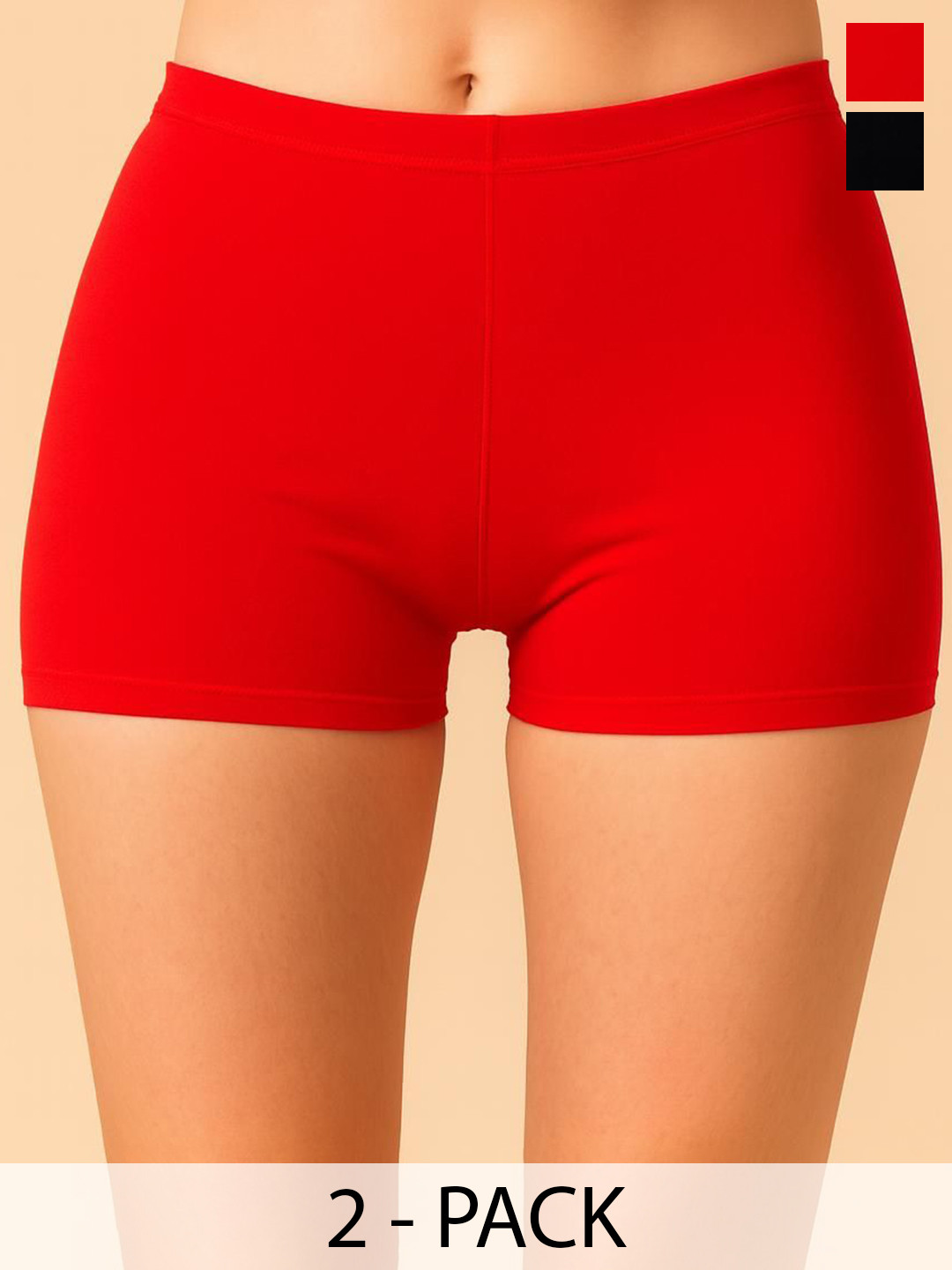 CKARFE Pack of 2 Combed Cotton High-Rise BoyShort Brief CF SBT-33 Red,Black XS-2